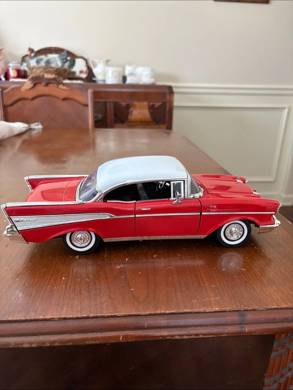 Red and White Classic 57 chevy Die-Cast 1/18 scale